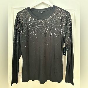 INC International Concepts Black Sparkle Long Sleeve Top